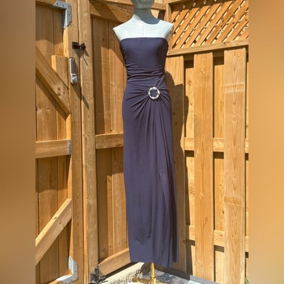 🆕 SIMKHAI 🧿 NWOT Emma Draped Jersey Bustier Midi Dress, Midnight Blue Sz US 4 - Picture 2 of 16
